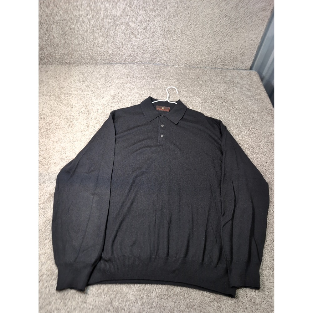 Toscano Mens XL Black Merino Wool Long Sleeve Polo Sweater Made in‎ Italy